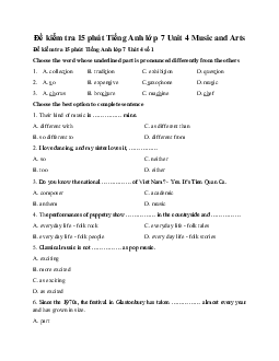 Đề kiểm tra 15 phút Tiếng Anh lớp 7 Unit 4 Music and Arts