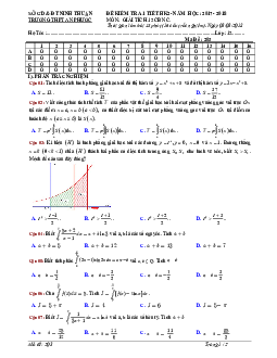 Đề kiểm tra 1 tiết Giải tích 12 chương 3 năm 2017 – 2018 trường An Phước – Ninh Thuận