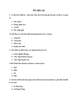 Đề cương "Tổng quan lịch sử Việt Nam" (có đáp án)