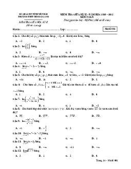 Đề thi giữa kỳ 2 Toán 11 năm 2020 – 2021 trường THPT Hồng Quang – Yên Bái