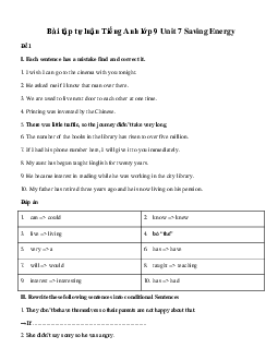 Bài tập tự luận Tiếng Anh lớp 9 Unit 7 Saving Energy