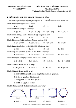 Đề học kì 1 Toán 6 năm 2023 – 2024 phòng GD&ĐT Ninh Hòa – Khánh Hòa