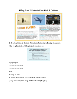 Tiếng Anh 7 Friends Plus Unit 8 Culture