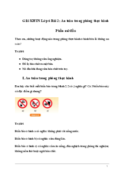 Giải KHTN Lớp 6 Bài 2: An toàn trong phòng thực hành | Kết nối tri thức