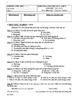 Đề thi học kì 1 lớp 4 môn Khoa học