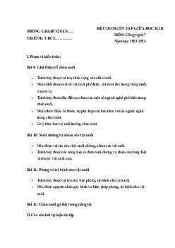 Đề cương ôn tập giữa học kì 2 môn Công nghệ 7 sách Kết nối tri thức với cuộc sống