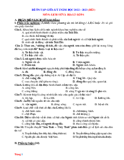 Đề thi giữa kỳ 1 Lịch Sử và Địa Lí 6 năm 2022-2023 (có đáp án)-Đề 3