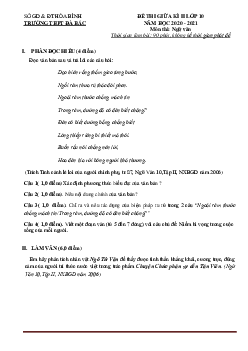 Đề kiểm tra (đề 1) giữa học kỳ 2 ngữ văn 10 trường Đà Bắc (Có đáp án)