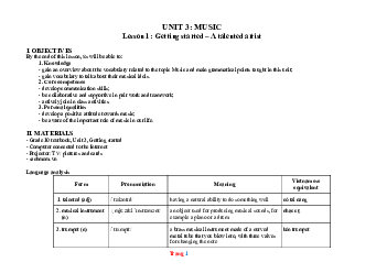 Giáo án Tiếng Anh 10 global unit 3 Music