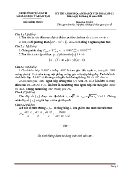 Ma trận đề kiểm tra giữa học kỳ 1 toán 12 năm học 2020-2021