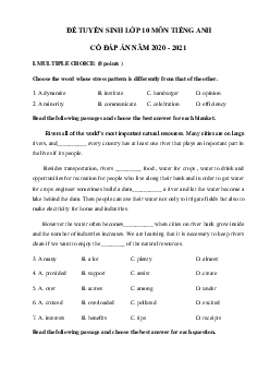 Đề ôn thi vào lớp 10 môn tiếng Anh Sở GD&ĐT Thành phố Hà Nội số 4 năm 2020