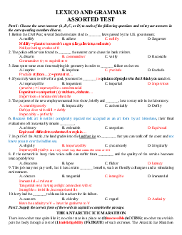 Lexico and Grammar Assorted test with Key