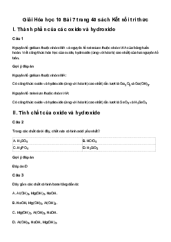 Hóa học 10 Bài 7: Xu hướng biến đổi thành phần và một số tính chất của hợp chất trong một chu kì - Kết Nối Tri Thức