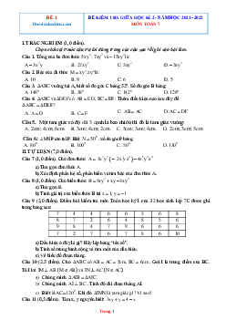 Bộ thi giữa kì II toán lớp 7 ( có đáp án đầy đủ)