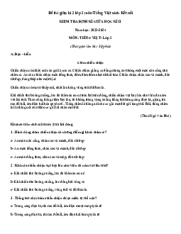 Đề thi giữa học kì 2 môn Tiếng Việt 2 năm 2023 - 2024 sách Kết nối tri thức với cuộc sống | Đề 3