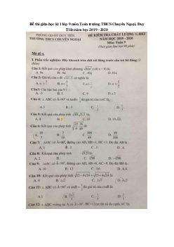 Đề thi giữa học kì 1 lớp 9 môn Toán trường THCS Chuyên Ngoại, Duy Tiên năm học 2019 - 2020