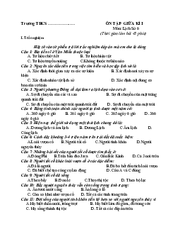 Đề cương ôn tập giữa học kì 1 môn Lịch sử - Địa lí 6 sách Chân trời sáng tạo