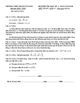 Đề thi học kì 1 Toán 11 năm 2019 – 2020 trường THPT Phạm Văn Sáng – TP HCM