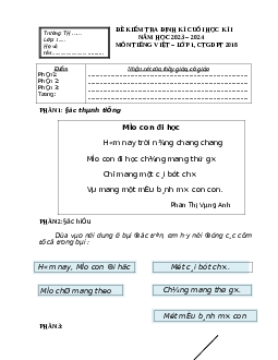 ĐỀ THI CUỐI HỌC KÌ 1 lớp 1 môn Tiếng Việt  | Đề 4 | Kết nối tri thức