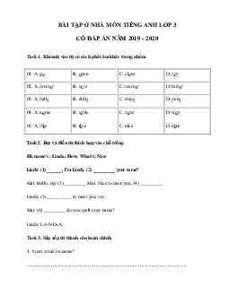 Phiếu bài tập ở nhà tiếng Anh lớp 3 - Ngày 24/03