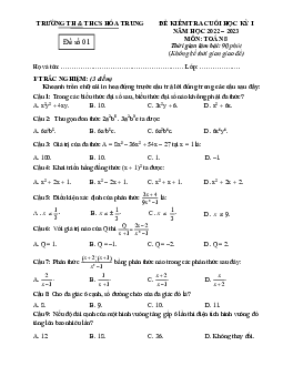 Đề cuối kỳ 1 Toán 8 năm 2022 – 2023 trường TH&THCS Hóa Trung – Thái Nguyên