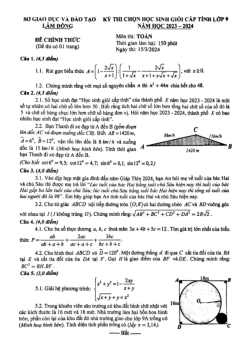 Đề thi học sinh giỏi cấp tỉnh Toán 9 năm 2023 – 2024 sở GD&ĐT Lâm Đồng