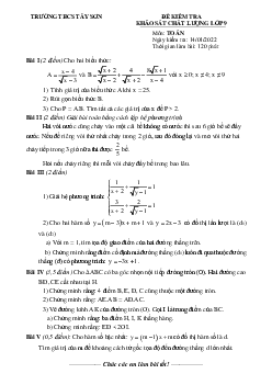 Đề khảo sát chất lượng Toán 9 năm 2021 – 2022 trường THCS Tây Sơn – Hà Nội
