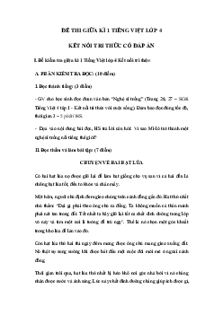 Đề ôn thi giữa kì 1 Tiếng Việt lớp 4 Kết nối tri thức - Đề số 2