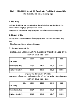 Địa lí 11 Kết nối tri thức bài 22: Thực hành: Tìm hiểu về công nghiệp khai thác dầu khí của Liên bang Nga