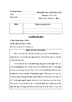 Đề thi học kì 2 môn Tiếng Việt lớp 5 theo thông tư 22 - Đề 6