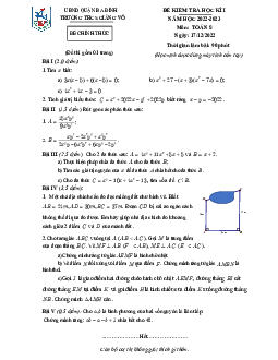 Đề học kỳ 1 Toán 8 năm 2022 – 2023 trường THCS Giảng Võ – Hà Nội