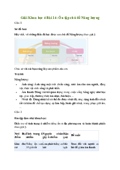 Giải Khoa học lớp 4 Bài 14: Ôn tập chủ đề Năng lượng| Chân trời sáng tạo