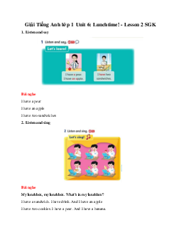 Giải Tiếng Anh lớp 1 Unit 6: Lunchtime! - Lesson 2 SGK | Family & Friends
