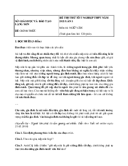 Đề thi thử THPT Quốc gia 2021 môn Ngữ Văn Sở GD&ĐT Lạng Sơn lần 1 (có đáp án)