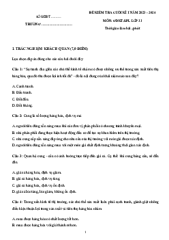 Đề thi học kì 1 môn Giáo dục Kinh tế và Pháp luật 11 năm 2023 - 2024 sách Chân trời sáng tạo