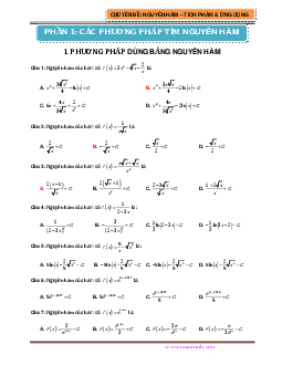 Bài tập trắc nghiệm nguyên hàm, tích phân và ứng dụng – Giáp Minh Đức Toán 12