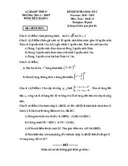 Đề thi HK1 Toán 11 năm 2019 – 2020 trường Đinh Tiên Hoàng – TP HCM