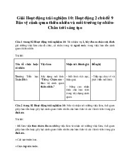 Giải Hoạt động trải nghiệm 10: Hoạt động 2 chủ đề 9 Chân Trời Sáng Tạo