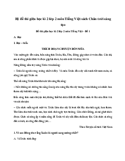 Đề thi giữa học kì 2 lớp 2 môn Tiếng Việt | Chân trời sáng tạo