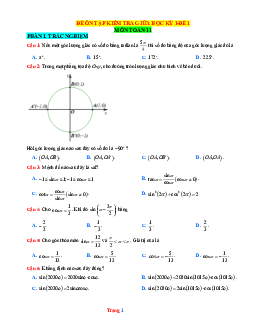 Đề ôn thi giữa học kỳ 1 Toán 11 Cánh diều - Đề 1 (có đáp án)