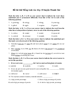 Đề thi thử Tiếng Anh vào lớp 10 huyện Thanh Oai, Hà Nội năm 2023