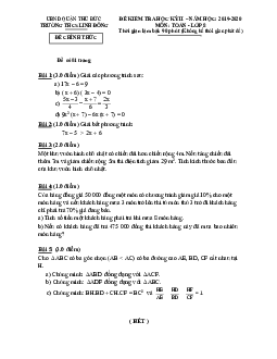Đề thi học kì 2 Toán 8 năm 2019 – 2020 trường THCS Linh Đông – TP HCM