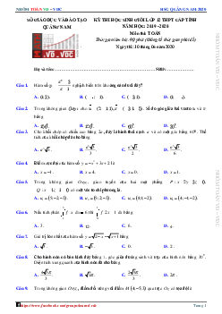 Đề thi học sinh giỏi Toán 12 THPT cấp tỉnh năm 2019 – 2020 sở GD&ĐT Quảng Nam