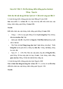 Giải Lịch sử 7 Bài 17: Ba lần kháng chiến chống quân xâm lược Mông - Nguyên | Chân trời sáng tạo