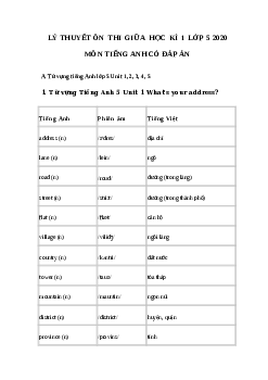 Từ vựng - Ngữ pháp tiếng Anh giữa kì 1 lớp 5 năm 2023