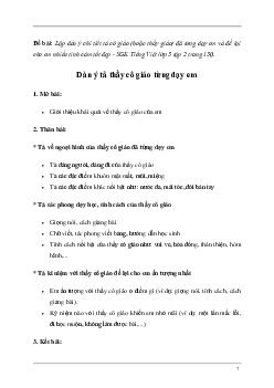 Dàn ý Tả cô giáo, thầy giáo đã từng dạy em (14 mẫu) | Tập làm văn lớp 5