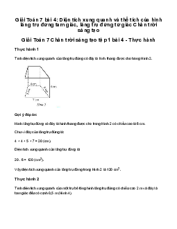 Giải Toán lớp 7 bài 4: Diện tích xung quanh và thể tích của hình lăng trụ đứng tam giác, lăng trụ đứng tứ giác | Chân trời sáng tạo