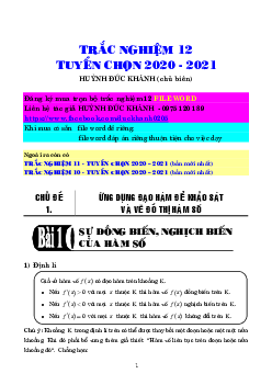 Ứng dụng đạo hàm để khảo sát và vẽ đồ thị hàm số – Huỳnh Đức Khánh Toán 12