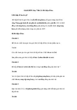 Giải khoa học tự nhiên 7 Bài 21: Hô hấp tế bào | Cánh diều