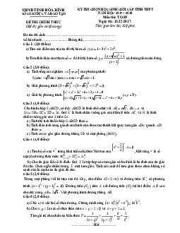 Đề thi chọn học sinh giỏi Toán 12 cấp tỉnh THPT năm học 2017 – 2018 sở GD và ĐT Hòa Bình